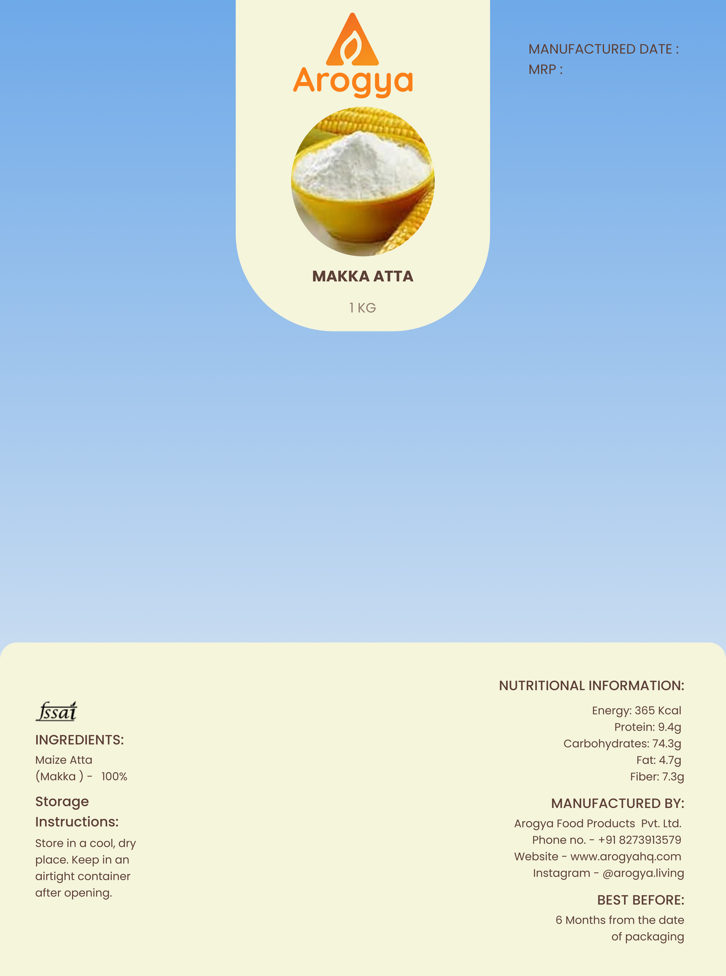 Arogya Makka Atta – 100% Natural Maize Flour, Gluten-Free & Energy Rich