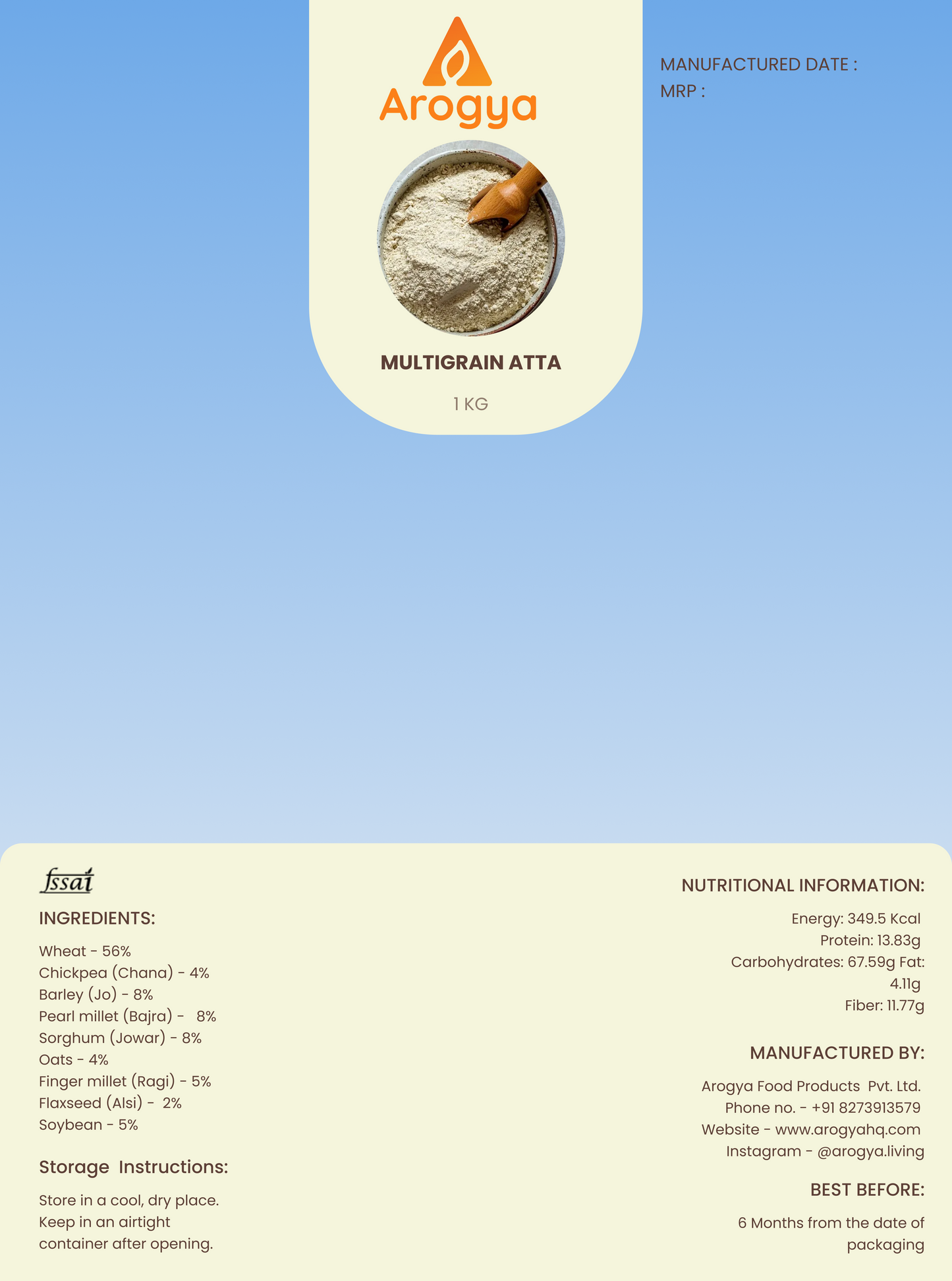 Arogya Multigrain Atta – 100% Natural, Preservative-Free Flour (9 Grains)