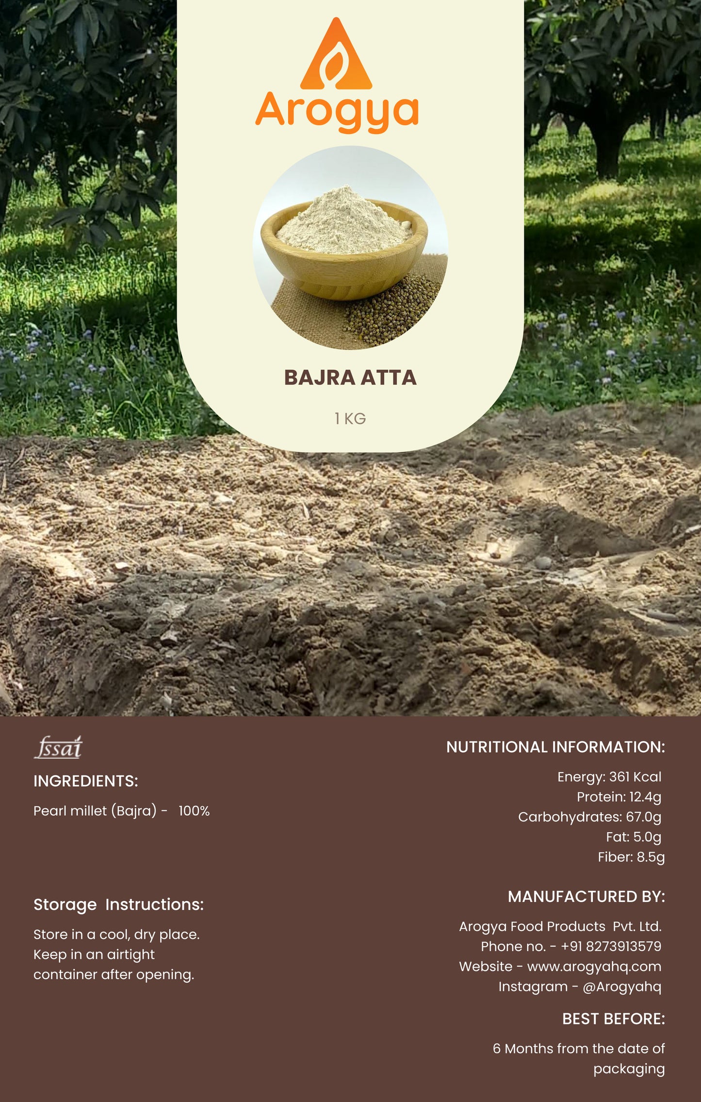 Arogya Bajra Atta – 100% Natural Pearl Millet Flour, Rich in Iron & Fiber
