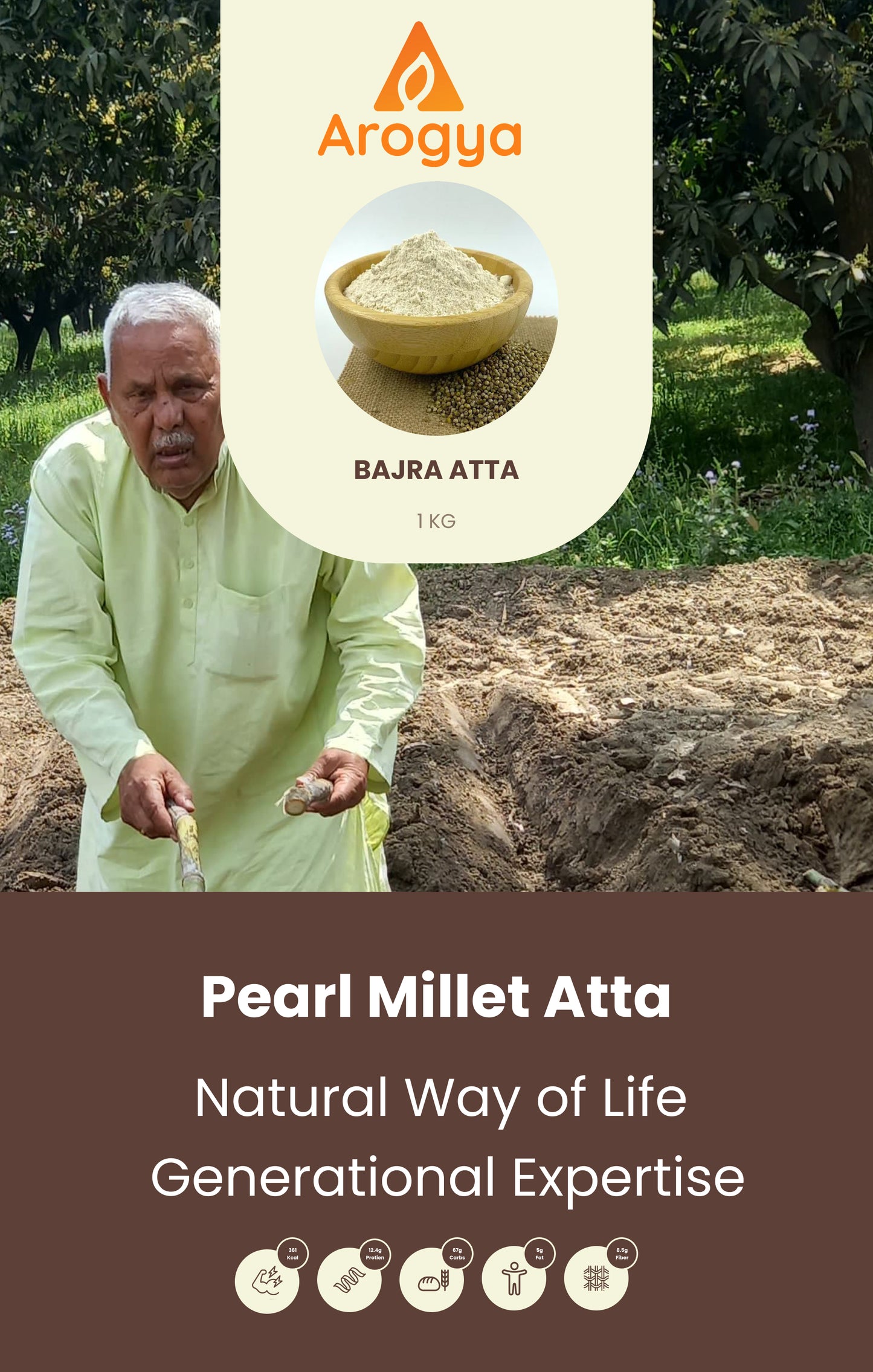 Arogya Bajra Atta – 100% Natural Pearl Millet Flour, Rich in Iron & Fiber