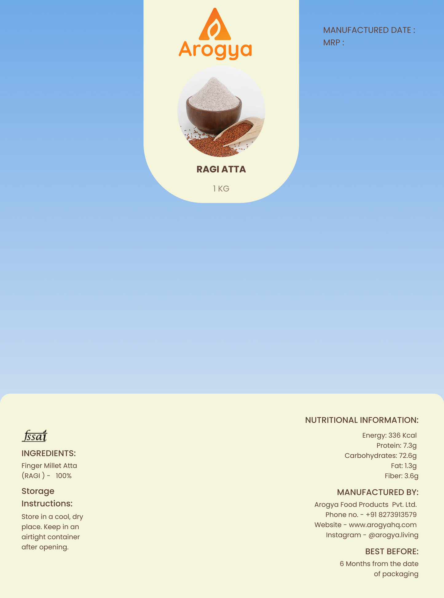 Arogya Ragi Atta – High Calcium Finger Millet Flour, 100% Natural & Gluten-Free